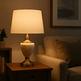 Hepburn Large Cream Marble Effect Table Lamp with Matching Shade - Cream & Gold