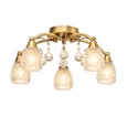 Lismore 5 Light Antique Brass Semi Flush Ceiling Light with Crystal Glass Shades