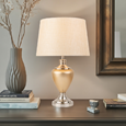Hepburn Large Ceramic Table Lamp with Matching Shade - Champagne Gold & Silver