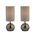 Pair of Modern Black Brushed Metal Ball Small Touch Control Table Lamps