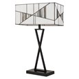 Art Deco Tiffany Style Rectangular Glass Table Lamp - Ivory - Grey - Modern