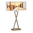 Art Deco Tiffany Style Rectangular Glass Table Lamp - Amber - Antique Brass
