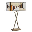 Art Deco Tiffany Style Rectangular Glass Table Lamp - Amber - Antique Brass
