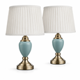 Pair of Malham Small Touch Control Table Lamps Blue with Ivory Pleated Shades