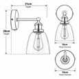 Echo Black Unswitched Modern Industrial Wall Light - Clear Glass Shade