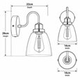 Leeto Modern Satin Silver Switched Wall Light with Glass Shade