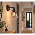 Echo Black Unswitched Modern Industrial Wall Light - Smoked Glass Shade