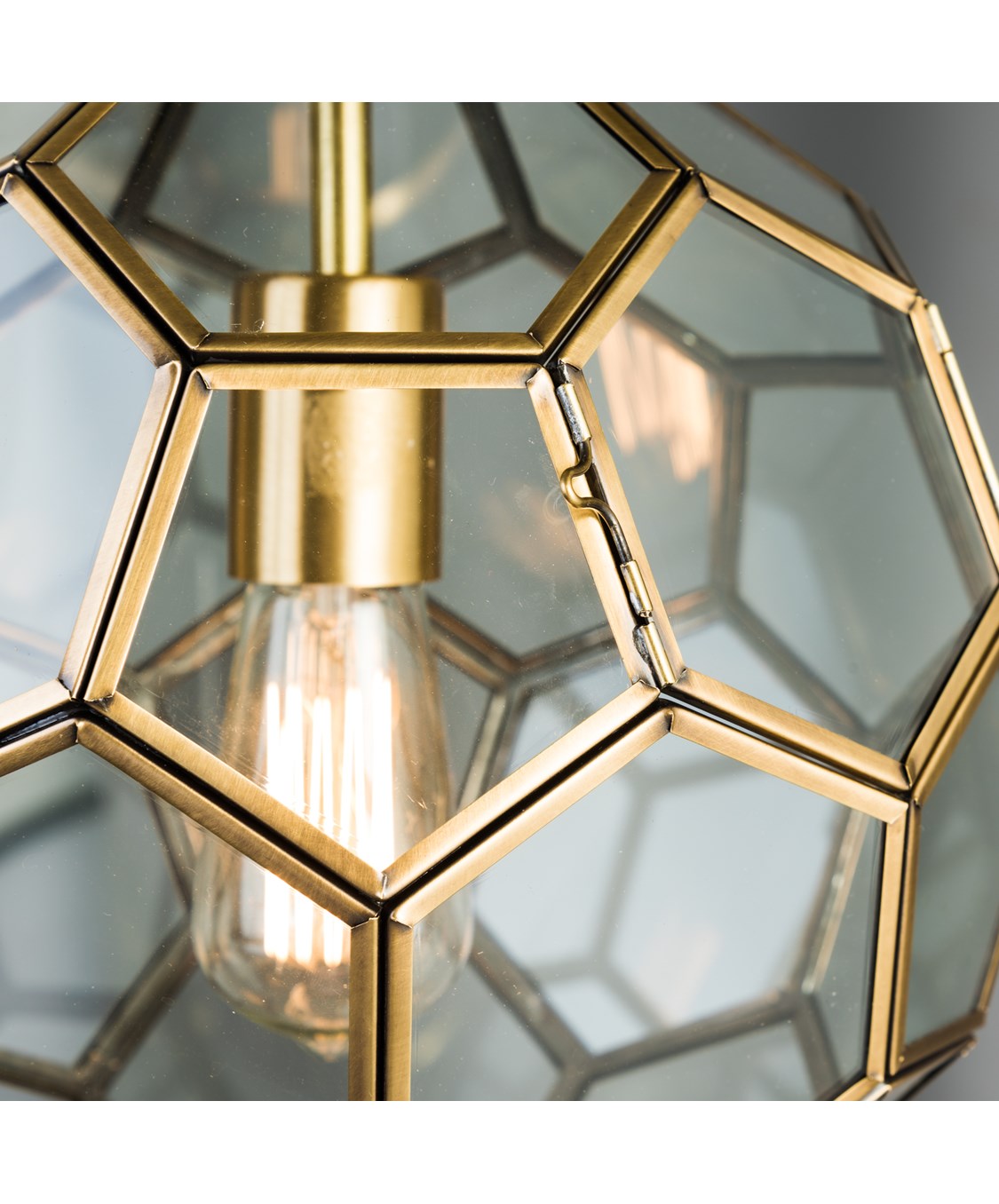 Neptune Chain Pendant Ceiling Light Antique Brass & Clear Hexagonal Glass