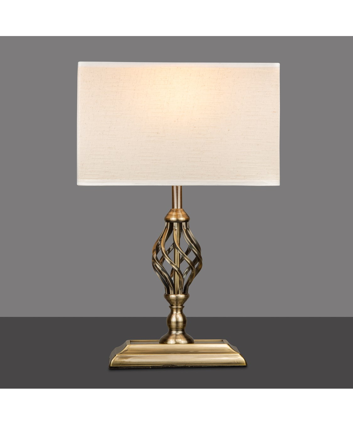Kingswood Barley Twist Rectangular Base Traditional Table Lamp Antique Brass