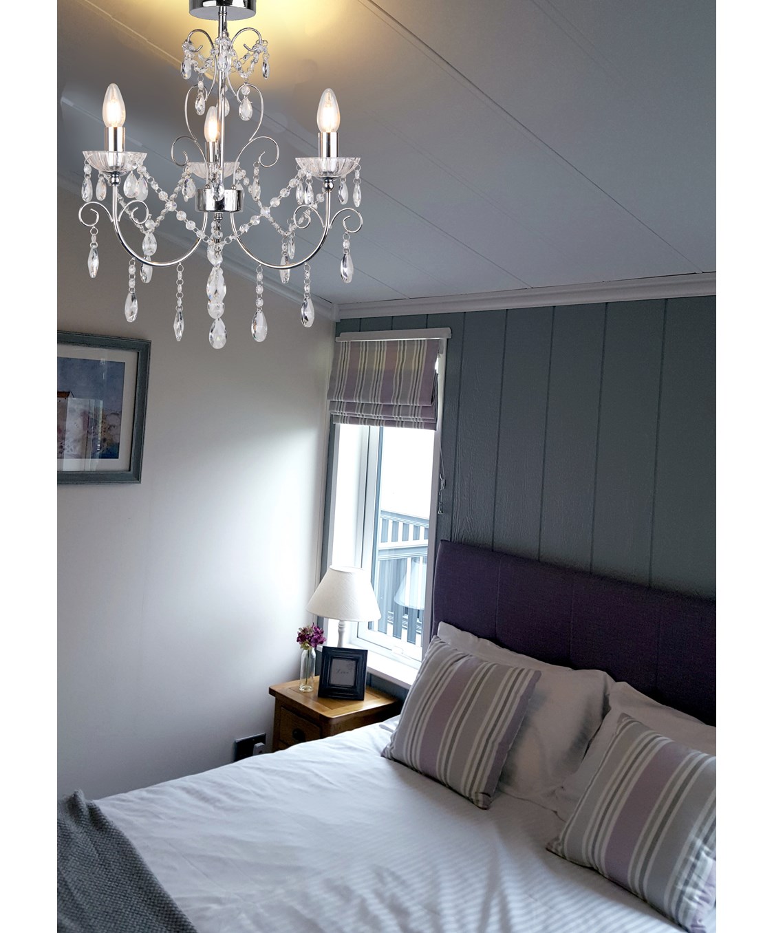 Elise Crystal Chrome Silver Chandelier 3 Light Crystal Glass Button