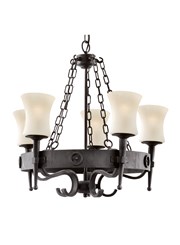 Searchlight Cartwheel Scavo 5 Light - Matt Black/Brown - Wrought Iron Effect