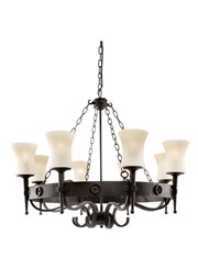 Searchlight Cartwheel Scavo 8 Light - Matt Black/Brown - Wrought Iron Effect Searchlight Cartwheel Scavo 8 Light - Matt Black/Brown - Wrought Iron Effect