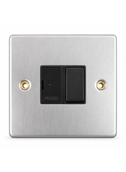 Round Edge Brushed Steel 13A Fused DP Switched Spur Unit - Black Insert Round Edge Brushed Steel 13A Fused DP Switched Spur Unit - Black Insert