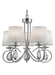Searchlight Angelique 5 Light Pendant - Chrome - Glass Drops - Ruffled Shades Searchlight Angelique 5 Light Pendant - Chrome - Glass Drops - Ruffled Shades