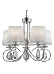 Searchlight Angelique 5 Light Pendant - Chrome - Glass Drops - Ruffled Shades