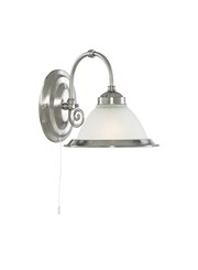 Searchlight American Diner Pull Cord Wall Light - Satin Silver - Opaque Glass Searchlight American Diner Pull Cord Wall Light - Satin Silver - Opaque Glass