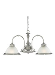 Searchlight American Diner 3 Light Peandant - Satin Silver - Opaque Glass Searchlight American Diner 3 Light Peandant - Satin Silver - Opaque Glass