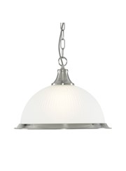 Searchlight American Diner Pendant Light - Satin Silver - Opaque Glass Searchlight American Diner Pendant Light - Satin Silver - Opaque Glass