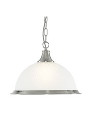 Searchlight American Diner Pendant Light - Satin Silver - Opaque Glass