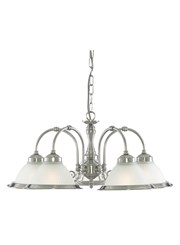 Searchlight American Diner 5 Light Peandant - Satin Silver - Opaque Glass Searchlight American Diner 5 Light Peandant - Satin Silver - Opaque Glass