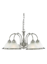 Searchlight American Diner 5 Light Peandant - Satin Silver - Opaque Glass