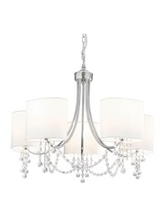 Searchlight Nina  Ceiling 5 Light - Chrome - Clear Beads - White Shade Searchlight Nina  Ceiling 5 Light - Chrome - Clear Beads - White Shade