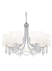 Searchlight Nina  Ceiling 8 Light - Chrome - Clear Beads - White Shade Searchlight Nina  Ceiling 8 Light - Chrome - Clear Beads - White Shade