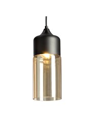 Harmony Matt Black Modern Designer Ceiling Pendant With Amber Glass Shade