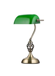 Kingswood Barley Twist Traditional Bankers Lamp - Antique Brass - Green Glass Kingswood Barley Twist Traditional Bankers Lamp - Antique Brass - Green Glass