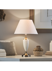 Large Malham Cream Ceramic and Antique Brass Traditional / Classic Table Lamp