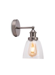 Echo Industrial Style Modern Switched Wall Light & Clear Glass - Pewter