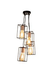 Riva Cluster Ceiling Pendant Light - Black & Copper Cascading 4-Light Design Riva Cluster Ceiling Pendant Light - Black & Copper Cascading 4-Light Design