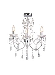 Elise Crystal Chrome Silver Chandelier 3 Light - Crystal Glass Button Droplets Elise Crystal Chrome Silver Chandelier 3 Light - Crystal Glass Button Droplets