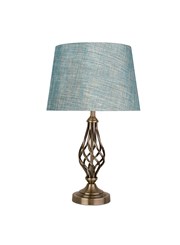 Queenswood Classic Barley Twist Table Lamp with Blue Linen Shade - Antique Brass Queenswood Classic Barley Twist Table Lamp with Blue Linen Shade - Antique Brass