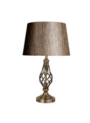 Queenswood Table Lamp Antique with Dark Charcoal Linen Shade Queenswood Table Lamp Antique with Dark Charcoal Linen Shade