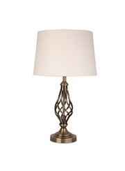 Queenswood Antique Brass Table Lamp with Ivory Linen Shade