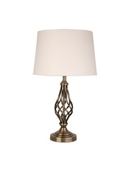 Queenswood Classic Barley Twist Table Lamp with Ivory Linen Shade- Antique Brass
