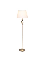 Queenswood Antique Brass Floor Lamp with Ivory Linen Shade Queenswood Antique Brass Floor Lamp with Ivory Linen Shade