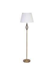 Queenswood Antique Brass Floor Lamp with Ivory Pleated Shade