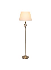 Queenswood Antique Brass Floor Lamp with Natural Linen Shade Queenswood Antique Brass Floor Lamp with Natural Linen Shade