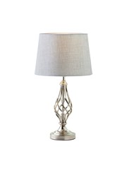 Queenswood Classic Barley Twist Table Lamp with Grey Linen Shade - Silver Chrome Queenswood Classic Barley Twist Table Lamp with Grey Linen Shade - Silver Chrome