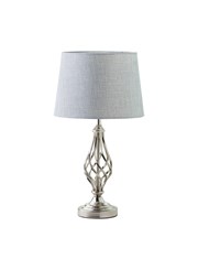 Queenswood Classic Barley Twist Table Lamp with Grey Linen Shade - Silver Chrome