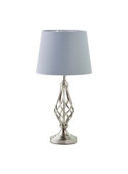 Queenswood Classic Barley Twist Table Lamp with Grey Silver Lined Shade - Silver Queenswood Classic Barley Twist Table Lamp with Grey Silver Lined Shade - Silver