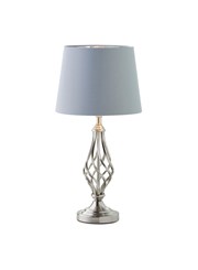 Queenswood Classic Barley Twist Table Lamp with Grey Silver Lined Shade - Silver Queenswood Classic Barley Twist Table Lamp with Grey Silver Lined Shade - Silver