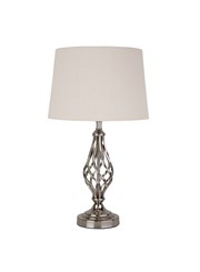 Queenswood Classic Barley Twist Table Lamp with Ivory Linen Shade - Silver