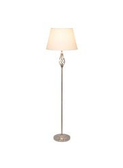 Queenswood Traditional Barley Twist Silver Floor Lamp with Ivory Linen Shade Queenswood Traditional Barley Twist Silver Floor Lamp with Ivory Linen Shade