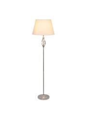 Queenswood Silver Floor Lamp with Natural Linen Shade