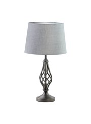 Queenswood Classic Barley Twist Table Lamp with Grey Linen Shade - Pewter Grey