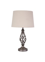 Queenswood Classic Barley Twist Table Lamp with Beige Linen Shade - Pewter Grey