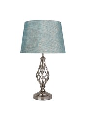 Queenswood Table Lamp - Silver - Blue Linen